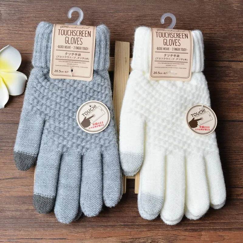 Stretchy Womens Knit Gloves - Stretch-Fitted, Wool Blend