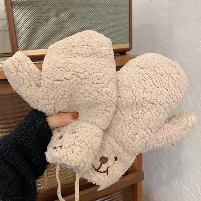 Warm Women’s Teddy Mittens - Chunky Sherpa Plush, Winter