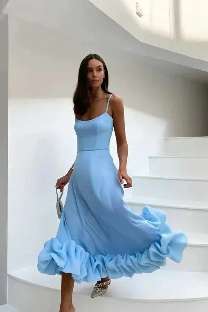 Elegant Floral Maxi Dress with Ruffles, Sleeveless A-Line Long Dress for Women, Summer Party Style