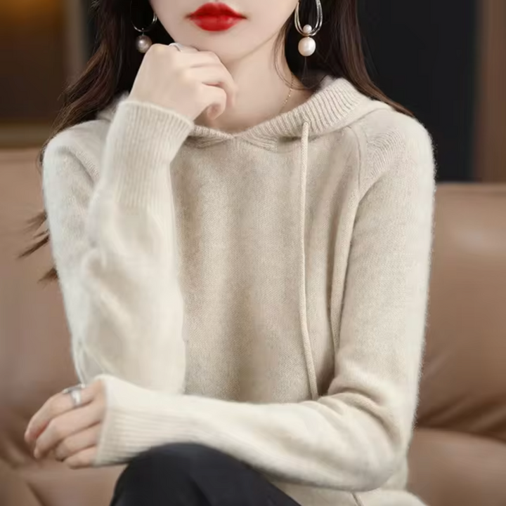 Warm Cozy Womens Knit Hoodie - Relaxed Fit, Soft Knit