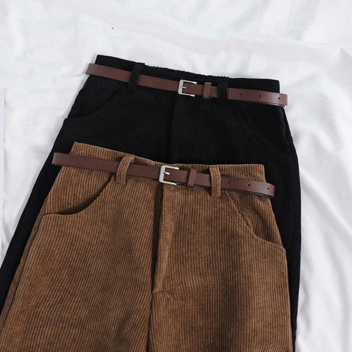 High Waist Corduroy Pants for Women, Wide Leg Cotton Trousers in Black and Coffee, Comfortable Casual Style